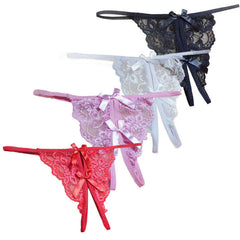 New women Open fork Transparency tanga bowknot Featured Strappy Sexy Panties tanga calcinha Lace Panties #YES - Bikinisexy