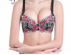 Hot Fashion Lady Women's padded bra Underwire Deep-V Sexy Embroidered Side Support Push Up Bra Underwear - Bikinisexy