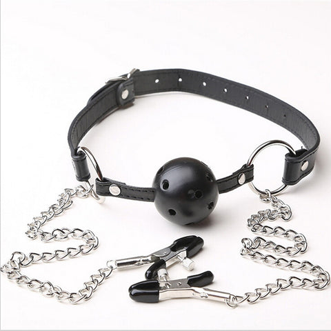 Sex Stimulator Breast Nipple Clamps Chain Clips Mouth Gag Steel Bdsm Sex Bondage Erotic Sex Toys Adult Games - Bikinisexy
