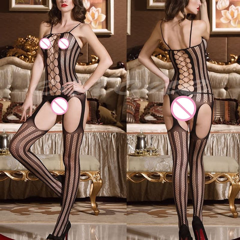 Lady Black Sexy Lingerie Fishnet Sex Toys Body Stocking Nightwear Babydoll Dress - Bikinisexy