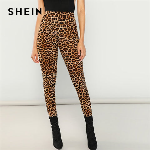 SHEIN Multicolor Sexy Highstreet Leopard Print Long Leggings 2018 New Autumn Women Casual Pants Trousers - Bikinisexy