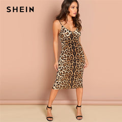 SHEIN Multicolor Sexy Party Backless Leopard Print Cami Sleeveless Pencil Skinny Club Dress Autumn Night Out Women Dresses - Bikinisexy