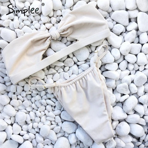 Simplee Sexy tied up two pieces women bikini swimsuits Push up solid bra sets Highcut drawstring summer lingerie bathing suit - Bikinisexy