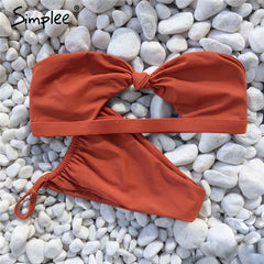 Simplee Sexy tied up two pieces women bikini swimsuits Push up solid bra sets Highcut drawstring summer lingerie bathing suit - Bikinisexy