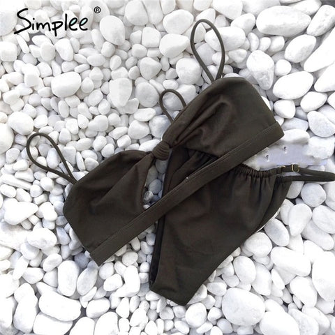 Simplee Sexy tied up two pieces women bikini swimsuits Push up solid bra sets Highcut drawstring summer lingerie bathing suit - Bikinisexy