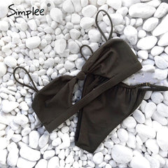 Simplee Sexy tied up two pieces women bikini swimsuits Push up solid bra sets Highcut drawstring summer lingerie bathing suit - Bikinisexy