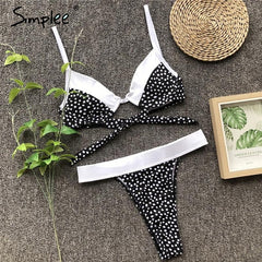 Simplee Casual polka dot women bra sets Triangle push up padded lace up bikini female Sexy summer beach two piece intimates - Bikinisexy