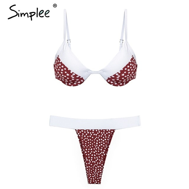 Simplee Casual polka dot women bra sets Triangle push up padded lace up bikini female Sexy summer beach two piece intimates - Bikinisexy
