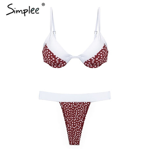 Simplee Casual polka dot women bra sets Triangle push up padded lace up bikini female Sexy summer beach two piece intimates - Bikinisexy