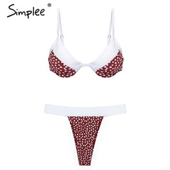Simplee Casual polka dot women bra sets Triangle push up padded lace up bikini female Sexy summer beach two piece intimates - Bikinisexy