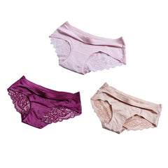 Sexy Lace Panties Seamless Women Underwear Briefs Nylon Silk for Ladies Bikini Cotton Transparent Lingerie 3 pcs set - Bikinisexy