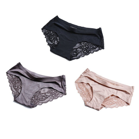 Sexy Lace Panties Seamless Women Underwear Briefs Nylon Silk for Ladies Bikini Cotton Transparent Lingerie 3 pcs set - Bikinisexy