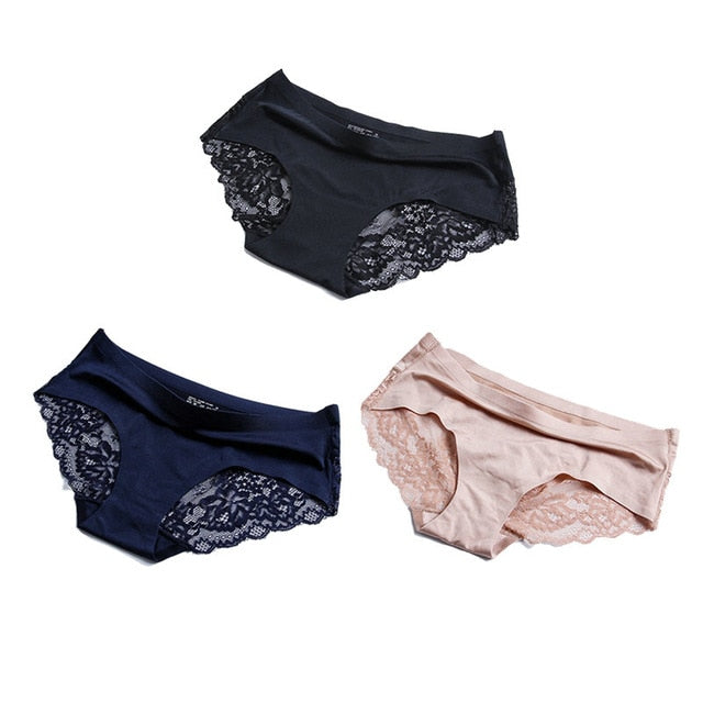 Sexy Lace Panties Seamless Women Underwear Briefs Nylon Silk for Ladies Bikini Cotton Transparent Lingerie 3 pcs set - Bikinisexy