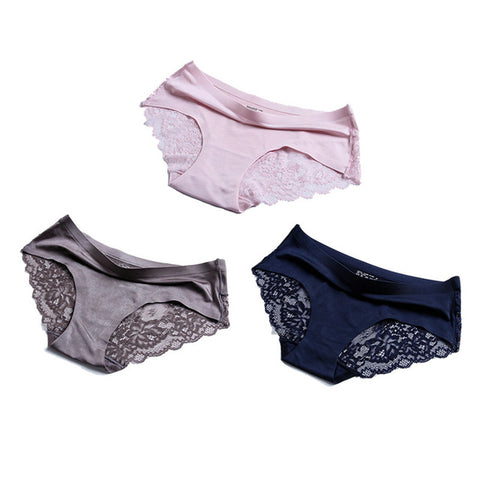 Sexy Lace Panties Seamless Women Underwear Briefs Nylon Silk for Ladies Bikini Cotton Transparent Lingerie 3 pcs set - Bikinisexy