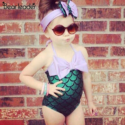 Bear Leader Girls Clothing Sets 2019 Summer Lacing Bikini Suits Swim Colorful Fish Scale Swimsuit For Kid Girl with Haif Band - Bikinisexy