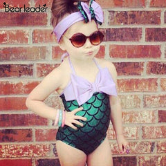 Bear Leader Girls Clothing Sets 2019 Summer Lacing Bikini Suits Swim Colorful Fish Scale Swimsuit For Kid Girl with Haif Band - Bikinisexy