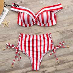 Simplee Sexy striped two pieces women bra sets Push up lace up swimwear bathers High waist beach bikinis 2019 mujer bathing suit - Bikinisexy