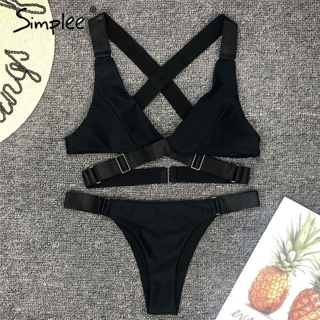 Simplee Sexy bandage bikini white swimsuit Two-piece push up swimwear women Summer beachwear black female lingerie set 2019 - Bikinisexy