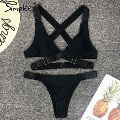 Simplee Sexy bandage bikini white swimsuit Two-piece push up swimwear women Summer beachwear black female lingerie set 2019 - Bikinisexy