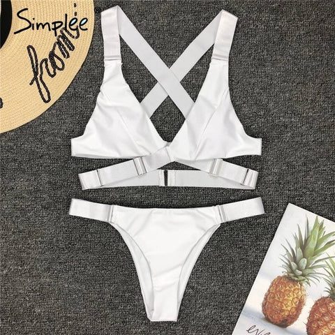 Simplee Sexy bandage bikini white swimsuit Two-piece push up swimwear women Summer beachwear black female lingerie set 2019 - Bikinisexy