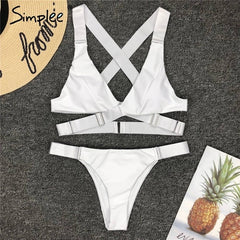 Simplee Sexy bandage bikini white swimsuit Two-piece push up swimwear women Summer beachwear black female lingerie set 2019 - Bikinisexy