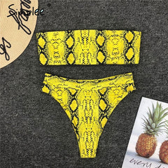 Simplee Sexy snake skin print swimwear women Push up padded high cut swimsuit bikini 2019 Strapless summer 2 piece lingerie set - Bikinisexy